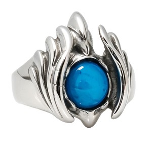 yunnique Men's <b>Titanium</b> Steel <b>Ring</b> Wings Shape Red Agate Bezel Setting Fashion Jewelry Gift - Product Image 5