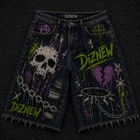 DiZNEW Streetwear Short en jean baggy imprimé crâne pour homme, style Y2K Grunge, déchiré, fabricant de vêtements OEM BSCI
