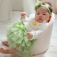 Lvchi K007 Set Rok Tutu Jaring Mengembang Nilon dengan Bando Bunga untuk Bayi Baru Lahir, Pakaian Penari Panggung, Latihan, Anak Perempuan