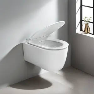 Perlengkapan kebersihan toilet gantung dinding tanpa bingkai toilet terpasang di dinding toilet modern wc suspendu desain modern Barat