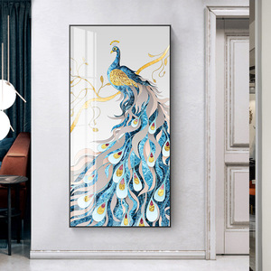 Décor de maison Cuadros <span class=keywords><strong>bleu</strong></span> <span class=keywords><strong>paon</strong></span> fleur plume oiseau mur Art imprime photo verre <span class=keywords><strong>paon</strong></span> cristal porcelaine toile peinture - Product Image 2