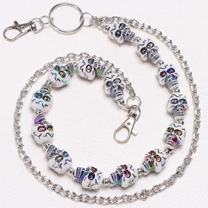 Skeleton Pattern Metal Waist <b>Chain</b> Double Layer Beaded Skull Pendant For Jeans Hip Hop Style Casual Wear - Product Image 3
