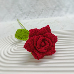 Trang Trí Nội Thất Món Quà Bán Buôn Dệt Hoa Dệt Tay Crochet Len <span class=keywords><strong>Red</strong></span> Rose Nhân Tạo Hoa Cho Bó Hoa - Product Image 1