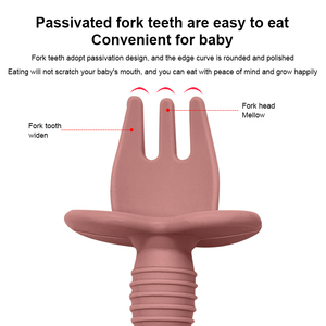 Juego de tenedor y cuchara de silicona flexible de calidad alimentaria para bebés, sin BPA, indeformable, para la primera etapa de alimentación de bebés, niños pequeños y niños - Product Image 3