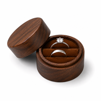 Boîte à bagues ronde en bois de noyer HongFa en gros, boîte cadeau de luxe pour bijoux, emballage de bagues de mariage et de fiançailles, logo personnalisé