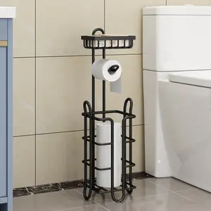 YULN Factory Wholesale Anti Rust Standing Toilet Tissue Roll Storage Rack Black Toilet Paper Holder Stand For Bathroom