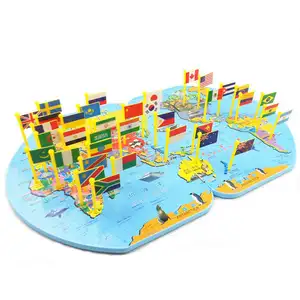 Nuevo diseño de conocimiento geográfico con bandera nacional cognitivo madera 3D mapa del mundo juguetes educativos para niños