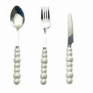 Offre Spéciale – Ensemble de Couverts en Acier Inoxydable avec Manche en Céramique Effet Nacre – Cuillère, Couteau et Fourchette (3 Pièces) – Compatible Lave-Vaisselle - Product Image 1