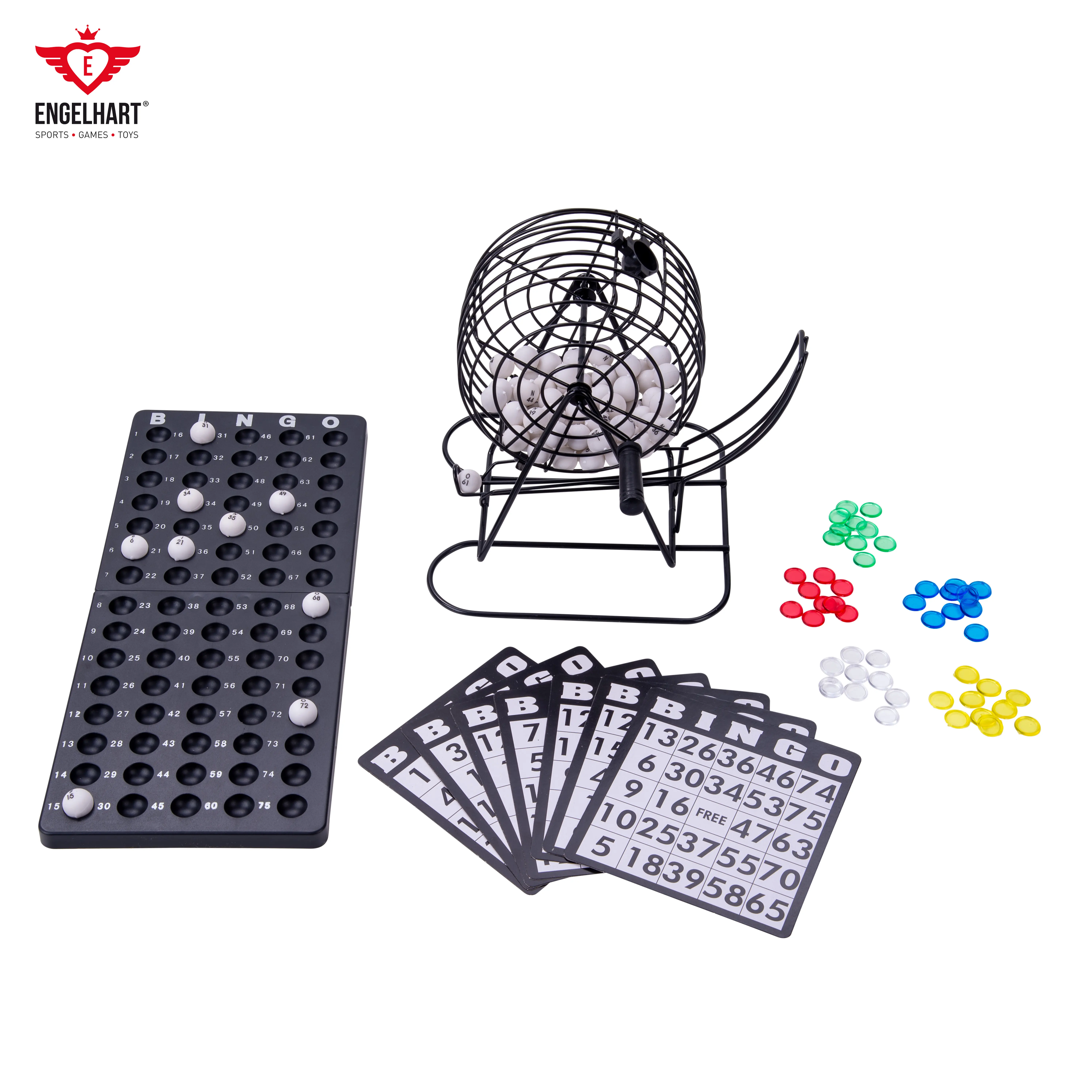 Ongfield-jaula de metal negro, 13,5cm Cartas de bingo reutilizables, 75 bolas de 1 cm, 18 tarjetas de bingo reutilizables
