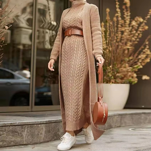 OEM Jersey cotone abbigliamento islamico modesta veste caftano Femme arabo Jilbab abbigliamento etnico maglione inverno Abaya donna abito musulmano - Product Image 3