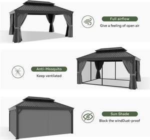 Gazebo à toit rigide <span class=keywords><strong>permanent</strong></span> en aluminium avec double toit en acier galvanisé pour patio, pelouse et jardin - Product Image 2