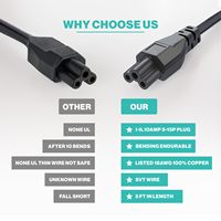 Câble d'alimentation SYONG IEC C5 US, diamètre extérieur 6,8 mm, conducteur CCA 0,5 mm², prise US 3 broches, câble d'usine de qualité supérieure pour ordinateurs portables et moniteurs