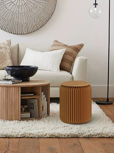 Taburete Otomano Cilíndrico Moderno con Pliegues, Tapizado en Cuero Sintético, <span class=keywords><strong>Puff</strong></span> Redondo Decorativo, Mesa Auxiliar para Sala <span class=keywords><strong>de</strong></span> Estar o Dormitorio - Product Image 4