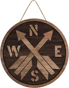 Distressed Wood Compass Wall Signs Wooden Round Compass (N,S,E,W) Wall Plaque Decor for Home Livingroom Bedroom Porch