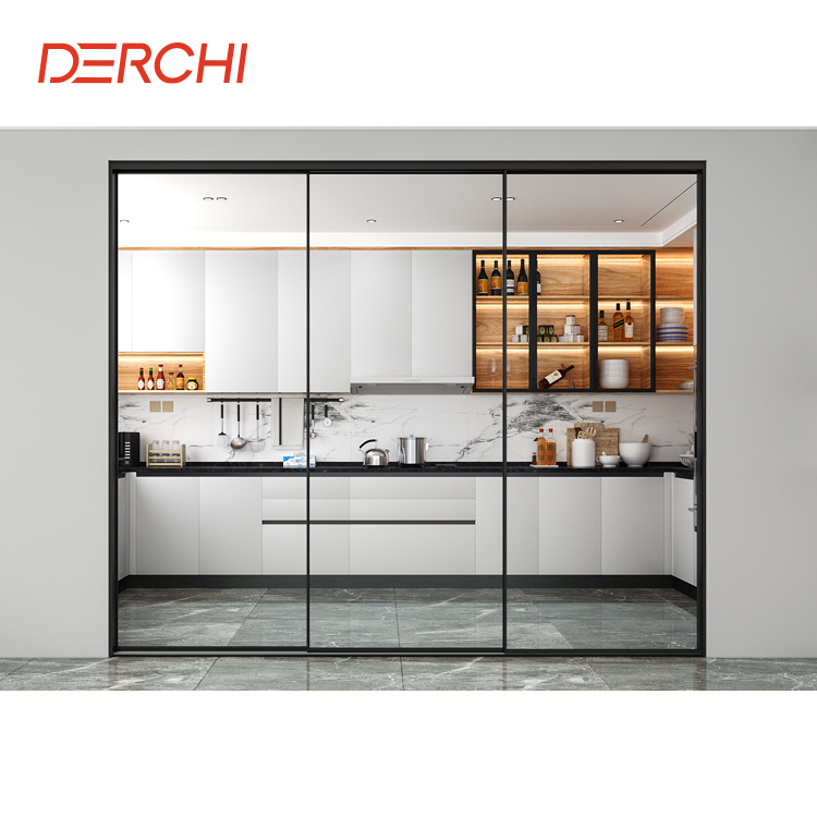 DERCHI Extremely Narrow Slim Frame 8mm Single Glass Soundproof Interior Living Room Aluminum Glass Sliding Door · image 5