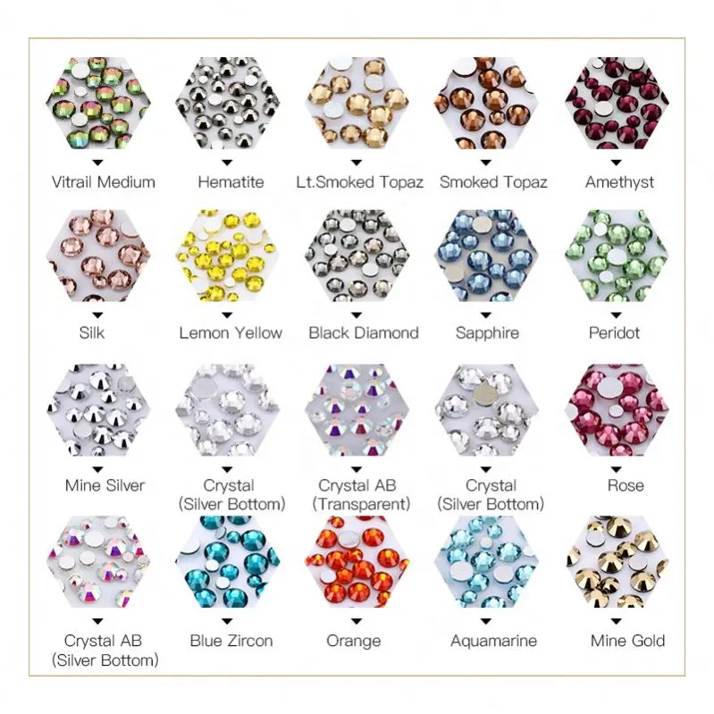 Kristal kuku kaca Strass Hotfix besi pada Rhinestones Flatback seni kuku non hotfix berlian imitasi