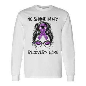 Camiseta de manga larga No Shame In My Recovery Game Sobriety con lazo morado para concienciación sobre la sobriedad - Product Image 1