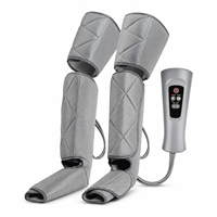 Enveloppes de massage des jambes à compression d'air avec 4 modes, 4 niveaux d'intensité, contrôleur et coussinets d'extension pour pieds, mollets et cuisses, gris