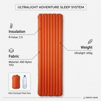Matelas pneumatique de camping extérieur imperméable orange sur mesure en gros, en nylon recyclé, facile à gonfler pour la randonnée