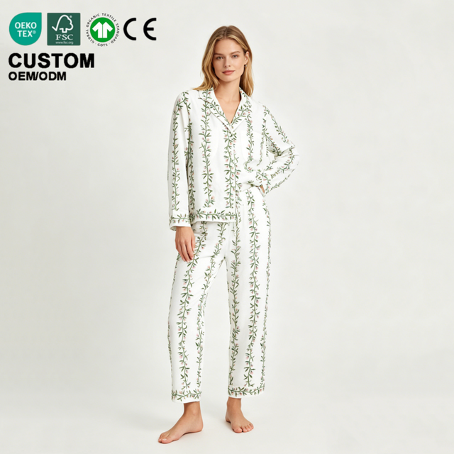Women's Lounge Wear Sets Eco-Friendly Ladies Nightwear Set Women's Long Sleeve Pajamas Sustainable Two Pieces Sleepwear Summer