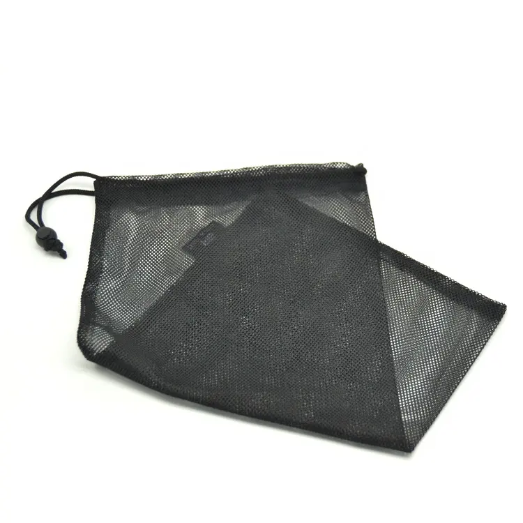 Black medium size mesh drawstring bag with logo & toggle closure