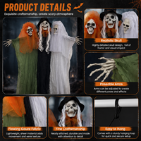 Nouvel ensemble de 3 squelettes fantômes d'Halloween 2026, 130 cm, décorations suspendues à trois têtes pour intérieur et extérieur, accessoires de fête, maison hantée