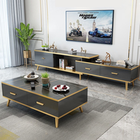 Ensemble de meuble TV et table basse en bois massif pour salon, design moderne, compatible avec les téléviseurs de 65 pouces et plus