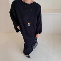 Ensemble pull tricoté à manches longues pour femme TT, couleur unie, design manches chauve-souris, haut ample tendance automne, style français