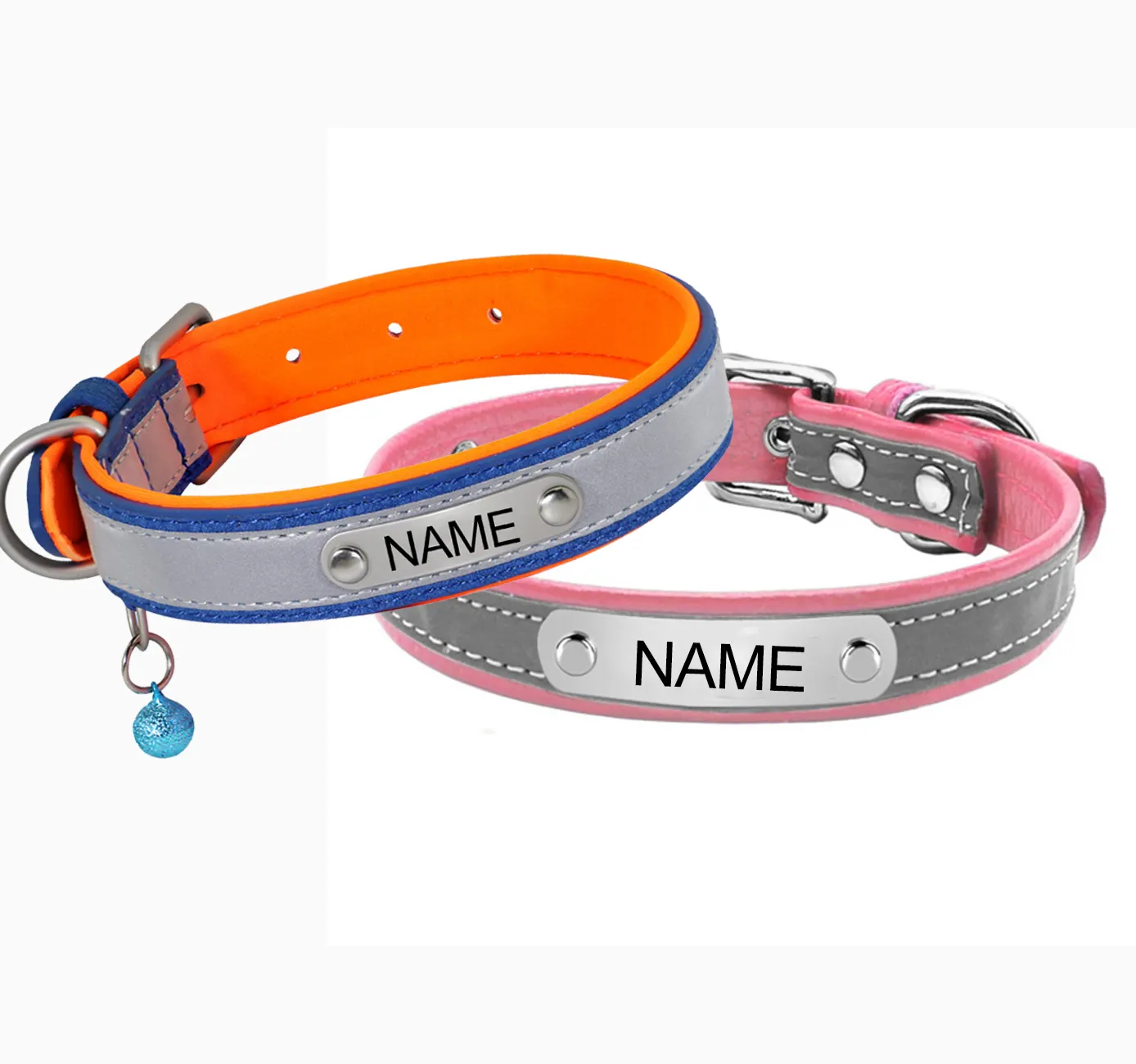 Großhandel Anti Lose Prong Schnalle PU Hunde halsband mit kleiner Glocke Super Soft Neopren Polsterung Haustier halsband