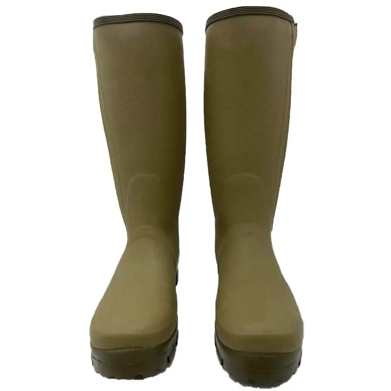 Olive Green Zipper style Waterproof Outdoor Farming and Hunting Mens Neoprene Rubber Rain Boots