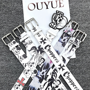 Cinturón de Estilo Vintage Personalizado <span class=keywords><strong>con</strong></span> Diseño de Calaveras y Grafiti Urbano, Accesorio de Ropa para Hombre y Mujer <span class=keywords><strong>con</strong></span> Hebilla de Aleación - Product Image 1