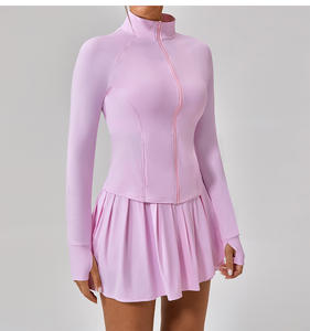 Venta caliente 2 piezas mujeres tenis Golf Skort Conjunto personalizado Crop Top con manga larga cremallera Mini falda y pantalones cortos vestido para trajes - Product Image 4