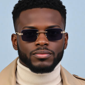 Gafas de sol sin montura personalizadas para hombre, protección UV400, patillas metálicas, lentes de PC negras, estilo Instagram, gafas de sol para conducir. - Product Image 1