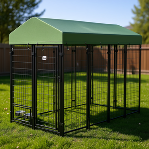 Enclos de jeu extérieur pour animaux de compagnie 8' x 4' x 6' vert, chenil pour chien avec cadre en fil d'acier, couverture imperméable, pour grandes races, toutes saisons - Product Image 2