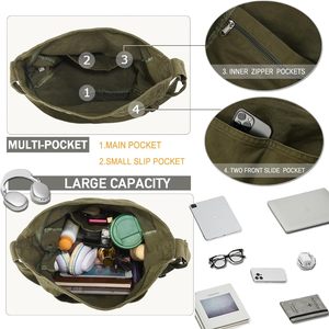 Bolso Tote de Lona Personalizado de Gran Capacidad con Múltiples Bolsillos, Bolso Bandolera para Mujer y Hombre, Bolso Mensajero Informal para el Verano - Product Image 2