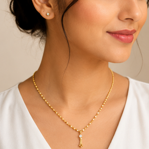 Gold Tone Pendant Dokiyu <b>Necklaces</b> with Elegant Beaded Chain Minimalist Traditional Modern Jewelry Women Daily Wear Wedding 22K - Product Image 6