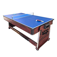 Nouvelle table de jeu multifonctionnelle 4 en 1 de couleur marron Table de billard de 7 pieds avec jeu de salle à manger de hockey sur air de ping-pong