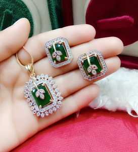 American Diamond Sparkling pendant set with same matching earrings and pendant chain for all function and party - Product Image 1