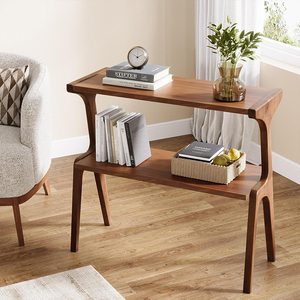 Modern Rubber Wood 2-Tier <strong>Side</strong> <strong>Table</strong> <strong>Narrow</strong> End <strong>Table</strong> Sofa <strong>Side</strong> <strong>Table</strong> for Living Room &amp; Bedroom Nightstand with Storage Shelf - Product Image 5