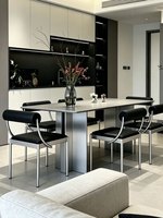 Table à manger rectangulaire en acier inoxydable et pierre de quartz, style italien moderne et minimaliste, anti-rayures, anti-brûlure, 6 places
