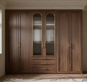 Armoire sur mesure avec portes coulissantes en verre, grand espace de rangement, étagères réglables et rails de suspension pour vêtements de chambre à coucher - Product Image 1