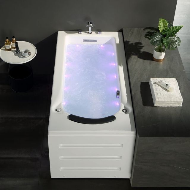 1.7m Freestanding Acrylic Back Massage Indoor Bath Tub Drainer 1 Person Soaking Tub 22 Hydro Jets Luxurious for Villas Hotels