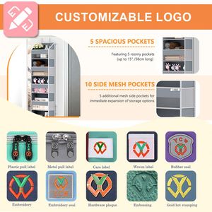 Organisateur de rangement à suspendre sur la porte avec 5 grandes poches, anti-basculement, capacité de charge de 44 lb pour chambre, salle de bain, garde-manger - Product Image 4