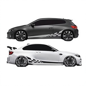 2pcs <b>Car</b> Side <b>Stripe</b> Stickers 220x25cm Vinyl Body Decals Checkered Flag <b>Car</b> Wrap Film Racing Style - Product Image 4