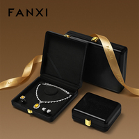 Boîte à bijoux de luxe en cuir PU noir avec fermoir doré, doublure en velours, pour collier, bague, pendentif, coffret cadeau souvenir