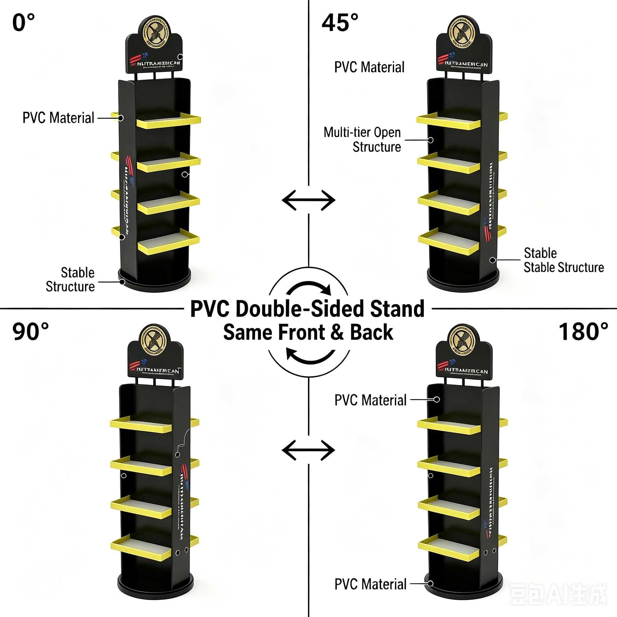 Custom PVC Floor Standing Supermarket Rack 4-Tier Rotating Display Stand for Health Supplements Vitamins Retail Store Easy — view 3