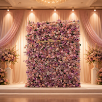 Nouveau produit Décoration d'événements de mariage Mur floral rose Toile de fond 5D enroulable Mur de fleurs artificielles en soie