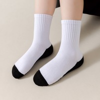 Chaussettes mi-hautes pour enfants, printemps-automne, sport, garçons, étudiants, semelles noires, blanches, chaussettes scolair