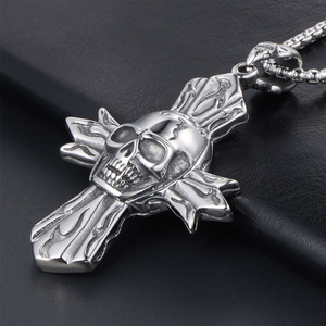 Men's Stainless Steel Skull <b>Cross</b> Pendant Necklace Punk Gothic Style SP529 - Product Image 3