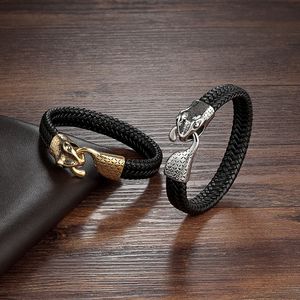 Brazaletes de joyería de cuero trenzado de moda personalizada Brazaletes de acero inoxidable <span class=keywords><strong>Python</strong></span> Snake Charm <span class=keywords><strong>Cuff</strong></span> Bracelet Mens - Product Image 4